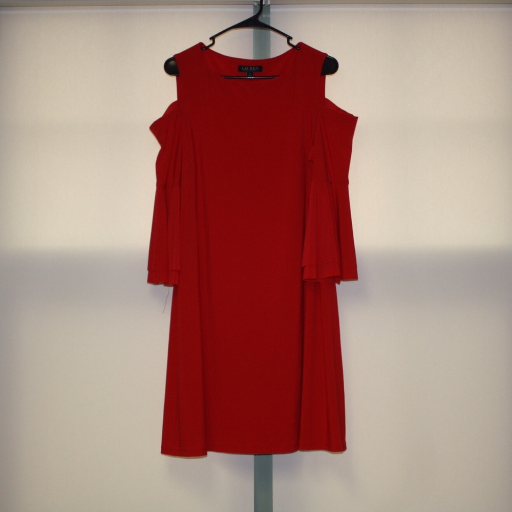 Ralph Lauren red dress w/ sleeves-shoulder cutouts